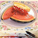 13-09-01a Melone und gezuckerte Johannisbeeren, Aquarell von Gunter Kaufmann auf Hahnemhle Czanne 300 g 24x32 cm P9010009 150x150