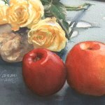 13-12-23 3Rosen 2 Äpfel, Aquarell von Gunter Kaufmann,Arches 300gqm rau IMG_9356 150x150 36x27 cm