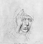 Selbstbildnis mit Binde undatiert, Federzeichnung auf Papier 20,4x20,8, Albrecht Dürer, 150x153